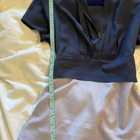 Girl from Savoy navy/lavender tieback blouse with front zip sz 8. Anthropologie - Picture 7 of 7